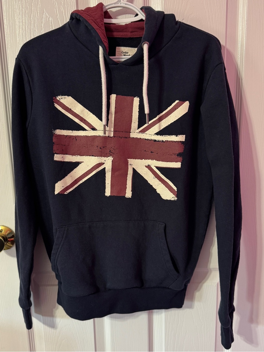 Men's Navy Hooded Sweater with Distressed Union Jack -
